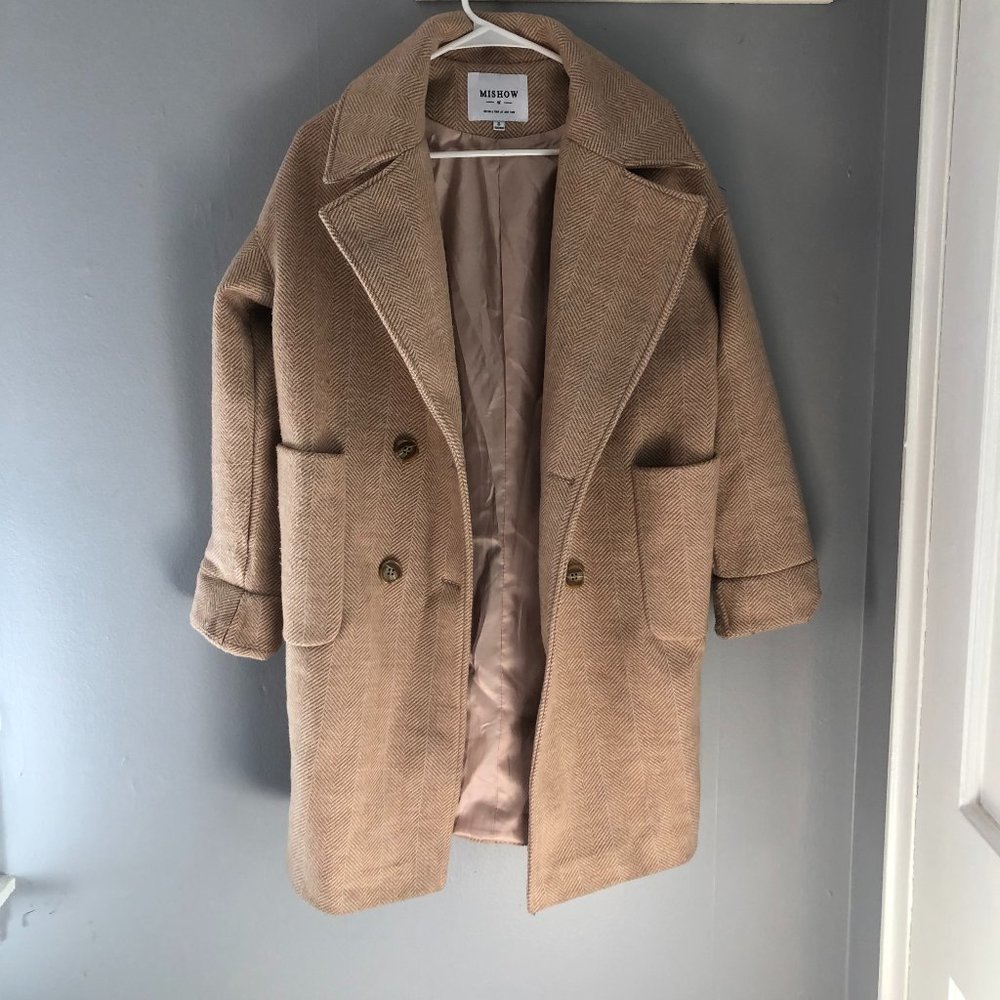 Mishow Wool Coat Knee Length Button Front Small